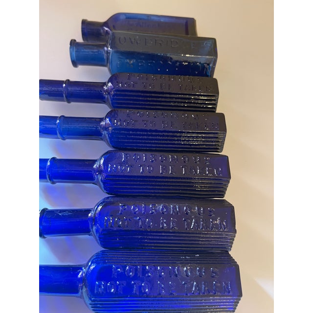 Blue Curated Collection of 6 Victorian Cobalt Blue Apothecary & Poison Bottles For Sale - Image 8 of 8
