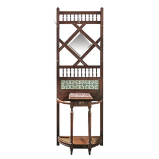 Antique Hall Stand Wood With Tile Detail For Sale