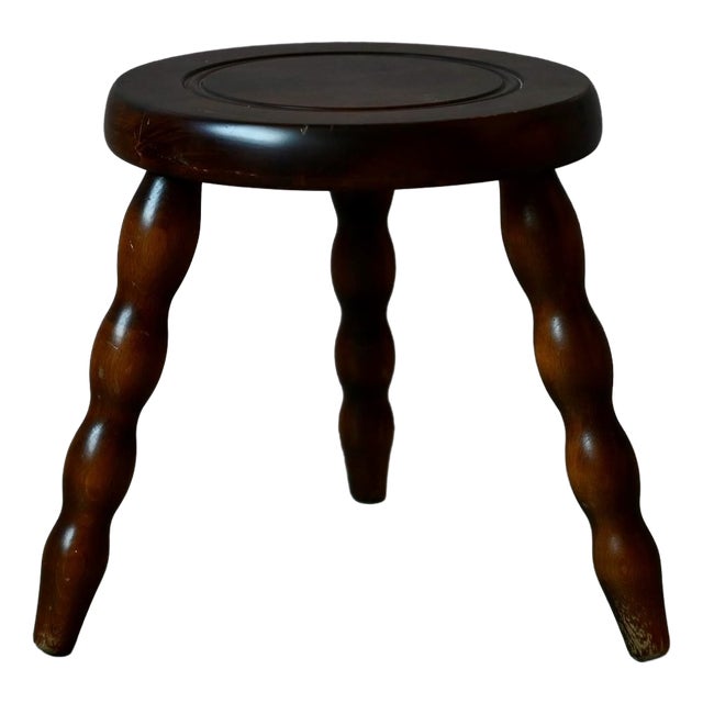 Rustic Bohemian Turned Wood Tripod Stool, 1960s For Sale