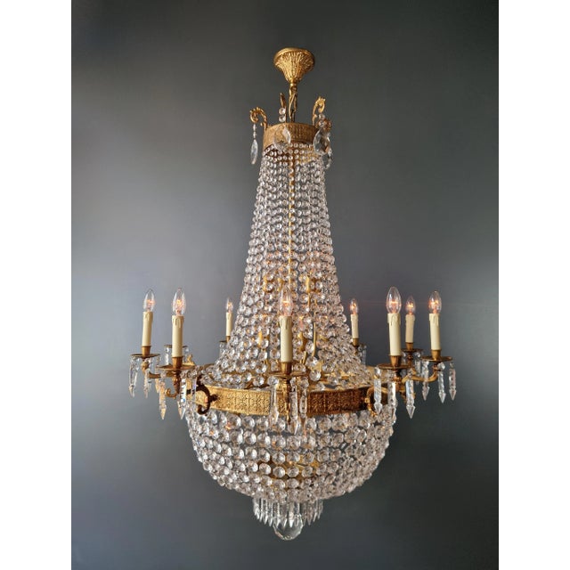 Brass 1910s Empire Brass Crystal Lustre Chandelier Ceiling Light For Sale - Image 8 of 12