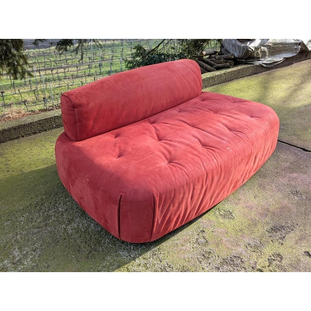 Textile Cashmere Rubies Leather Two-Seater Mademoiselle Sofa by Matteo Thun and Antonio Rodriguez for Baxter, 1960s For Sale - Image 7 of 18