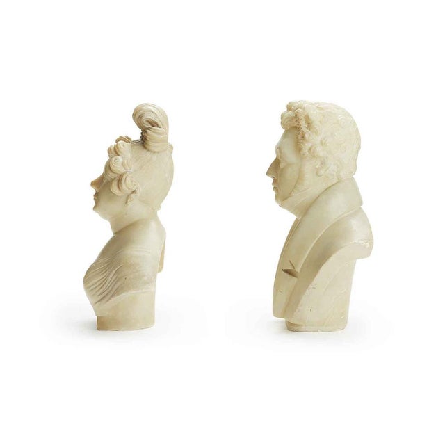 Late 19th Century Giuseppe Benassai, Sculpture Busts, 1884, Alabaster, Set of 2 For Sale - Image 5 of 9
