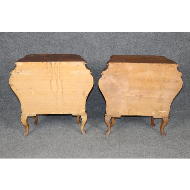 Baroque Pair of Antique Italian Baroque Style Brass Mounted Bombe Nightstands For Sale - Image 3 of 15