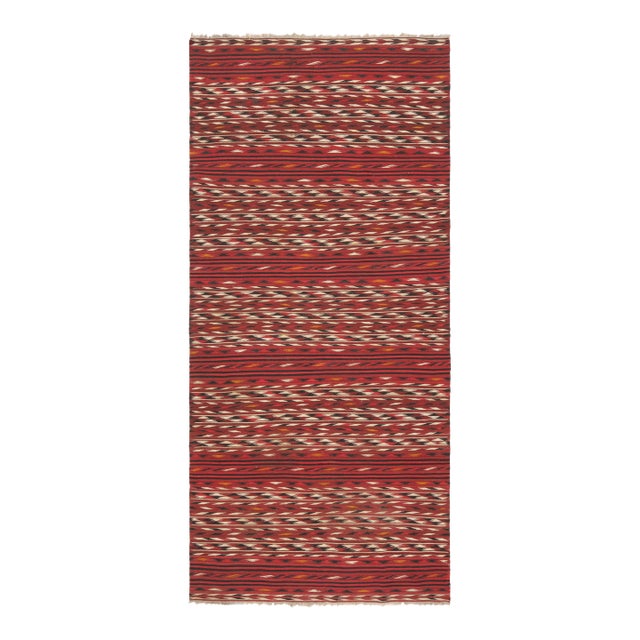 Antique Persian Kilim Runner in Red With Colorful Serrated Stripes - Rug & Kilim For Sale