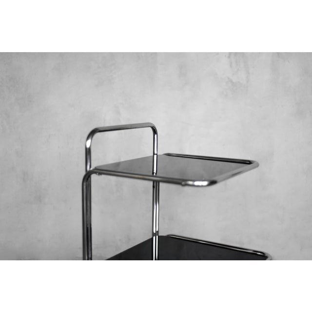 Black Vintage Mid-Century Modern German Bauhaus Chrome & Glass Serving Trolley, 1960s For Sale - Image 8 of 18