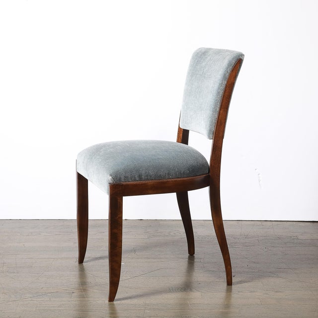 Set of Eight Art Deco Sculptural Walnut Dining Chairs in Plush Mohair Upholstery For Sale - Image 4 of 18