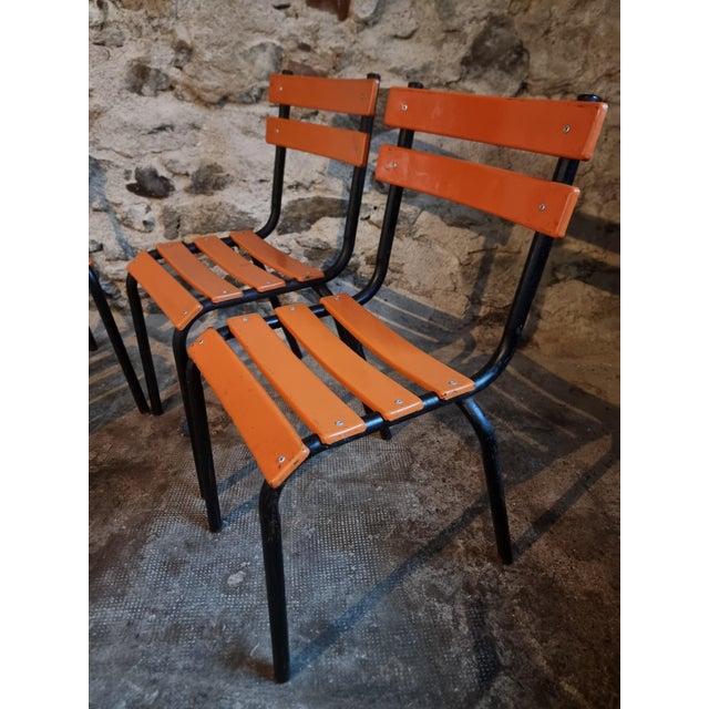 Vintage French Industrial Stackable School Chairs, 1960s, Set of 4 For Sale - Image 4 of 14