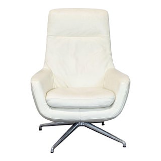 Eq3 Modern White Lounge Chair With Swivel Base For Sale