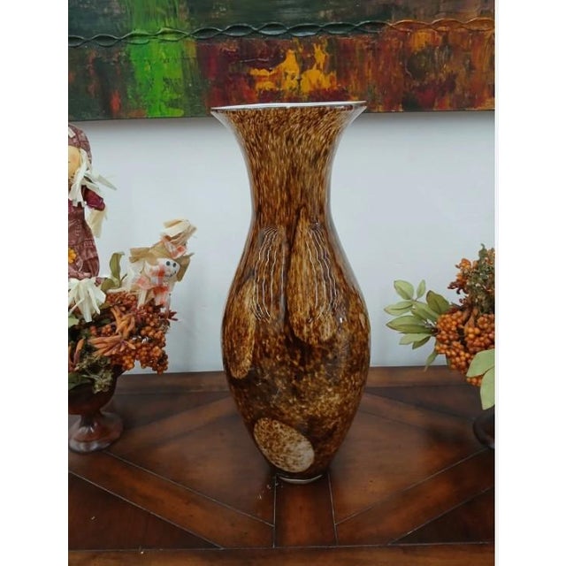 Vintage Italian Murano Handblown Glass Vase 19" Brown Spots Speckle Art Deco MCM This Vintage Italian Murano Handblown...