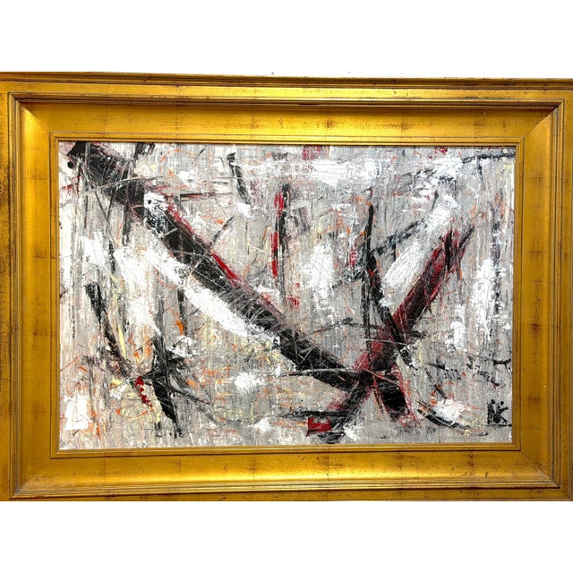 Wood Niki Smith Monumental Abstract Expressionist Impasto Painting Giltwood Frame For Sale - Image 7 of 8