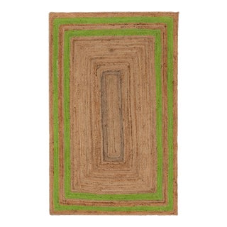6x9ft. Green Border Rectangle Jute Handmade Rug For Sale