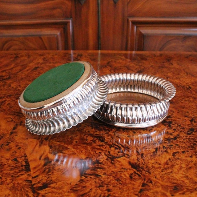 Pair of English Silver Plate Lotus Flower Wine Bottle Coasters For Sale - Image 9 of 9