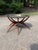 Midcentury Modern Brass Tray table with Folding Walnut Spider Leg Base with Brass tips. Made in Hong Kong.