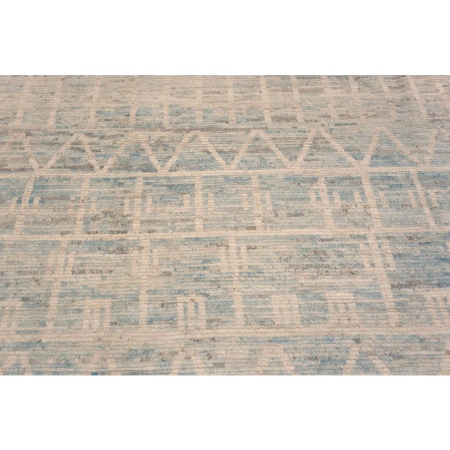 Beautiful Primitive Motifs Soft Blue Hues Modern Decorative Rug, Country of Origin: Central Asia, Circa date: Modern Rugs