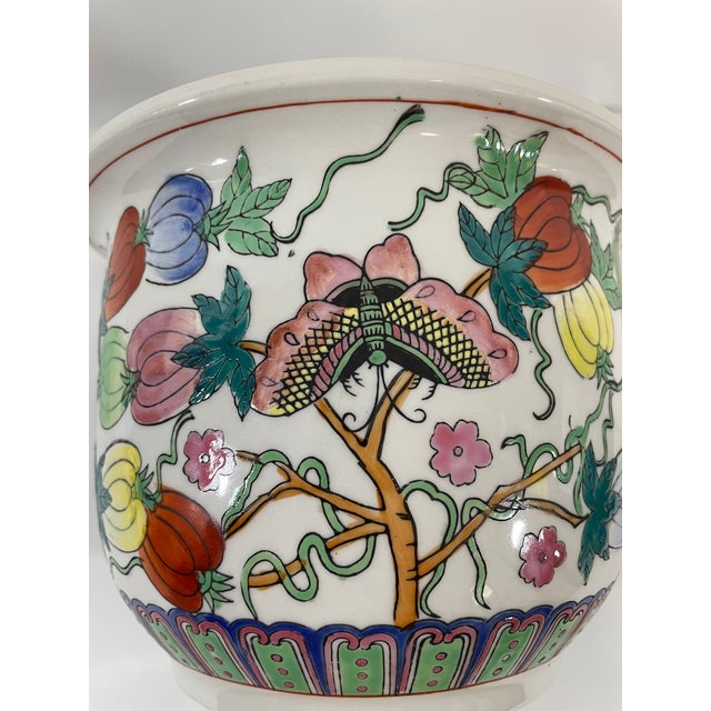Mid 20th Century Porcelain Famille Rose Cachepot Planter With Drain Plate For Sale - Image 9 of 17