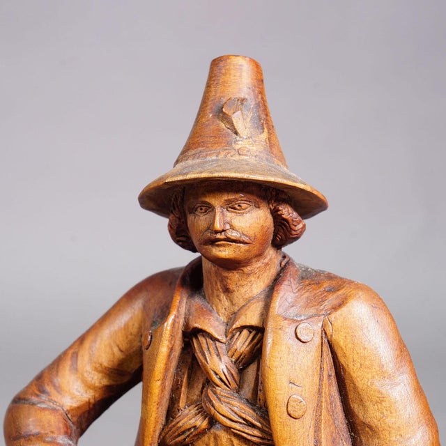 Late 19th Century Antique Hand-Carved Tyrolean Farmer Sculpture, Ca. 1880 For Sale - Image 5 of 8