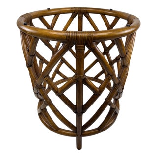 1960s McGuire Style Rattan Side Table Base With Geometric Lattice Frame For Sale