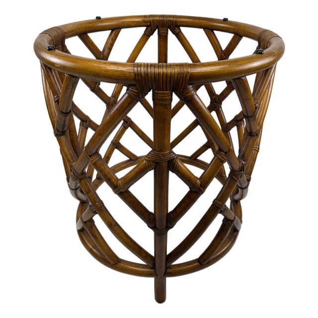 1960s McGuire Style Rattan Side Table Base With Geometric Lattice Frame For Sale