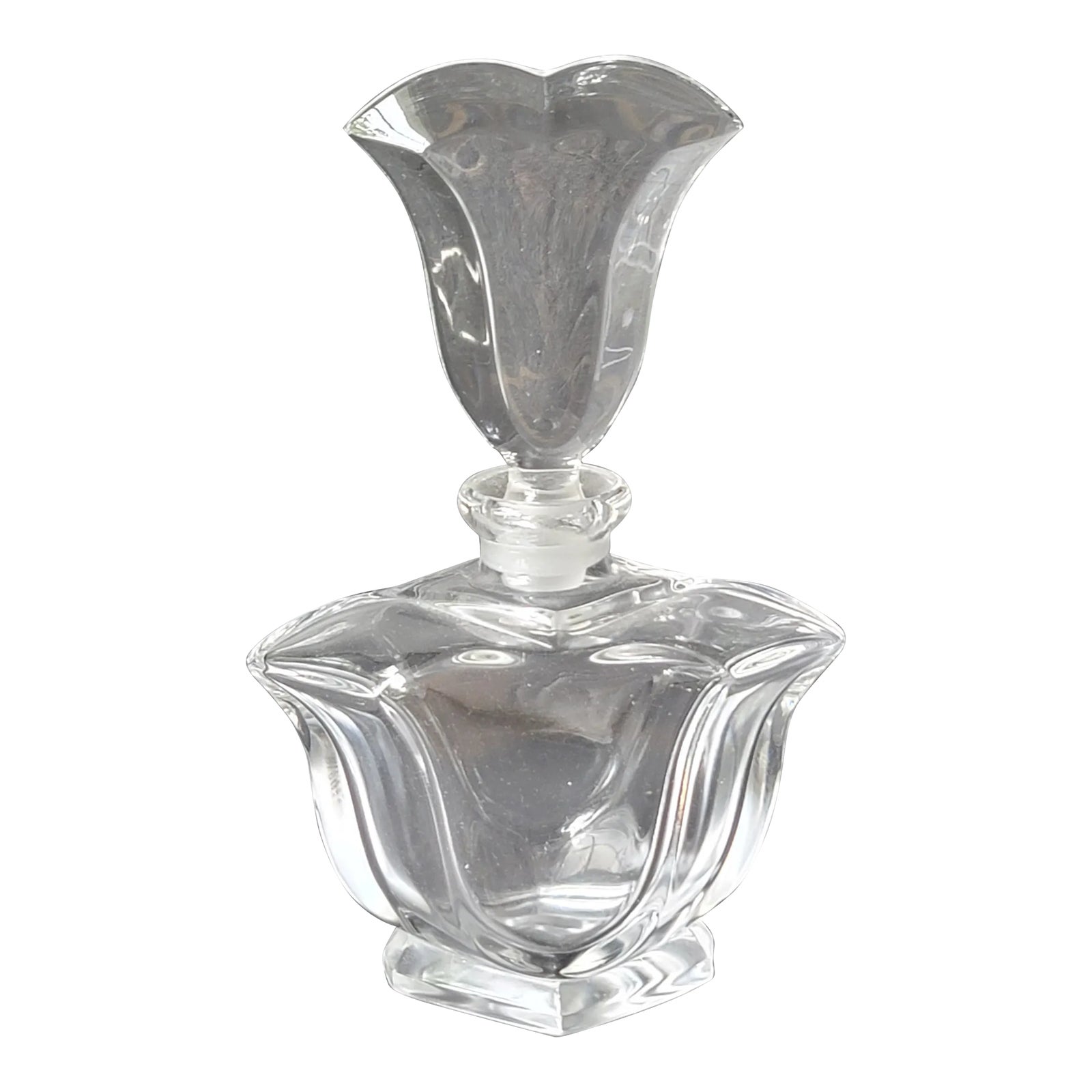 Vintage Crystal Tulip Shaped Perfume Bottle With Stopper Made in