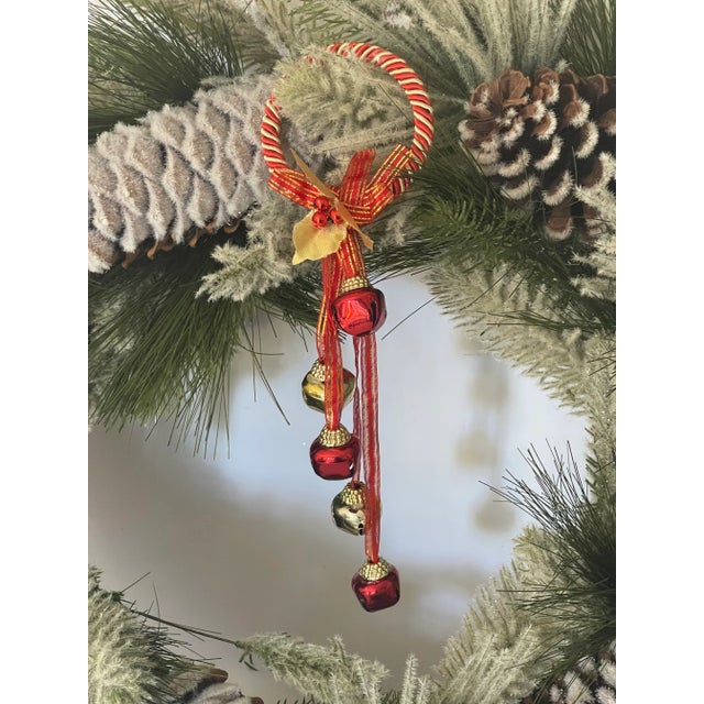 Shabby Chic Vintage Christmas Wreath With Jingle Bells For Sale - Image 3 of 5