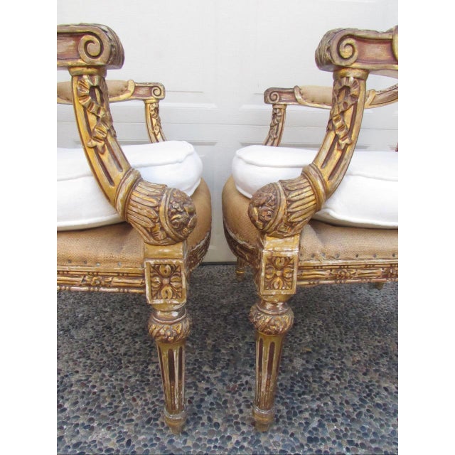 Pair of Antique French Louis XVI Style Giltwood Armchairs For Sale - Image 18 of 18