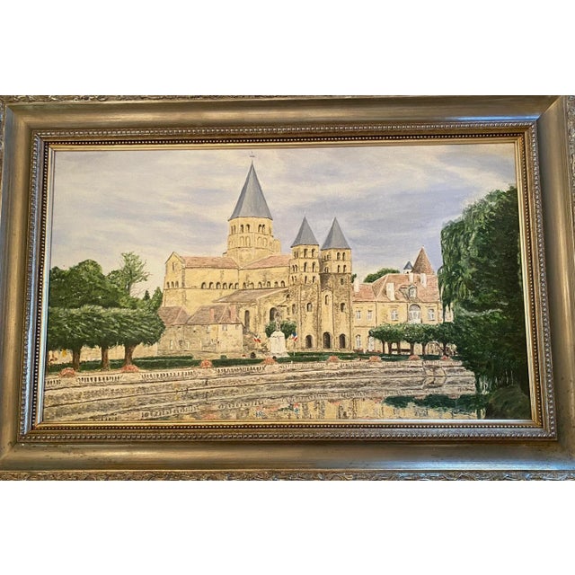 Realism 1980’s French Oil on Canvas Still Life “Basilica of Paray-Le-Movial” by Artist J. Woodward For Sale - Image 3 of 13