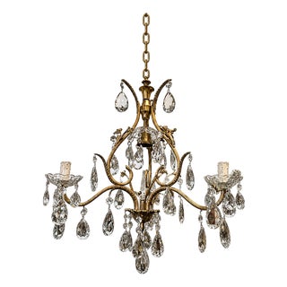 French Gilded Bronze and Crystal 3-Light Chandelier For Sale