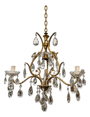 French Gilded Bronze and Crystal 3-Light Chandelier