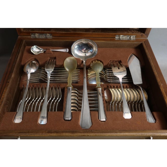 Silver-Plated Metal Cutlery Set in Box, 1930s, Set of 116 For Sale - Image 4 of 12