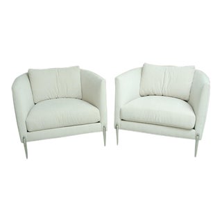 Pair of Milo Baughman Club Chairs With Stainless Steel Legs For Sale