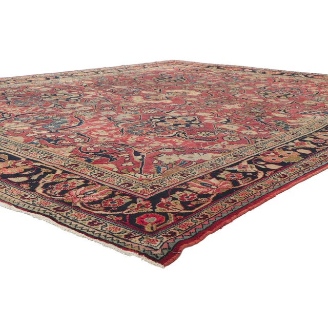 61168 Antique Persian Mahal Rug 09'00 x 11'07. The Blooming Lattice: An Antique Persian Mahal Masterpiece of Regal...