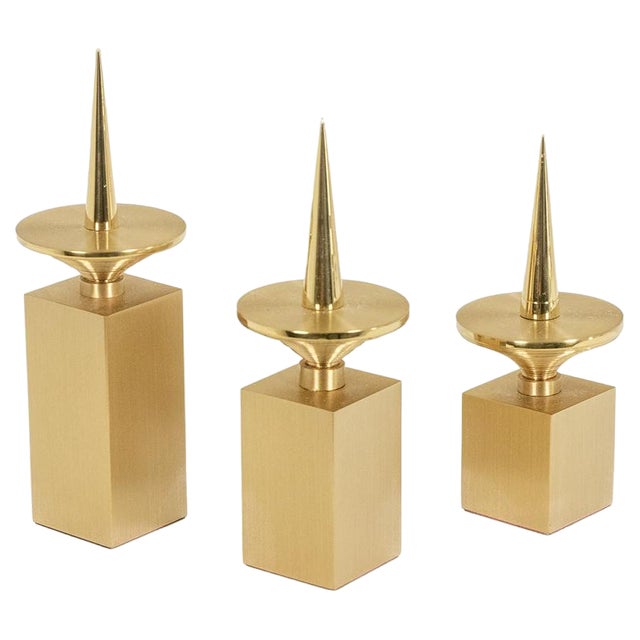Gilded Brass Candlesticks, Set of 3 For Sale