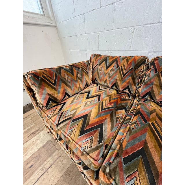 Brown Jack Lenor Larsen Style Mid Century Chevron Sofa For Sale - Image 8 of 12