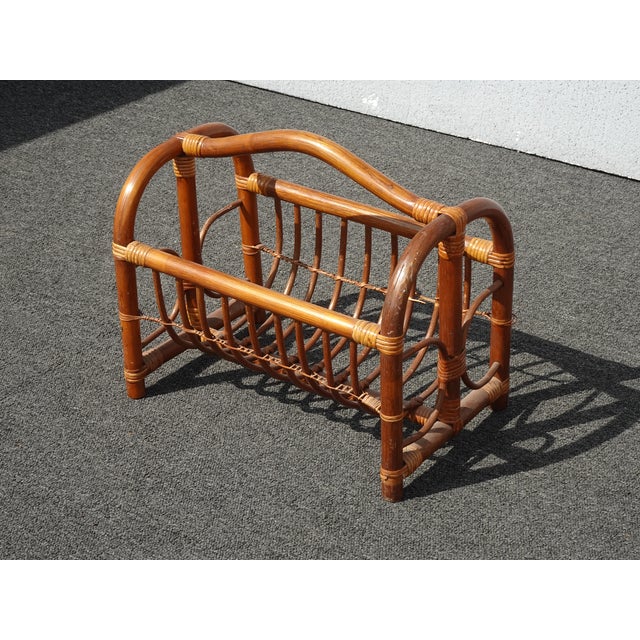 1990s Vintage Mid Century Modern Bamboo Rattan Magazine Rack For Sale - Image 5 of 12