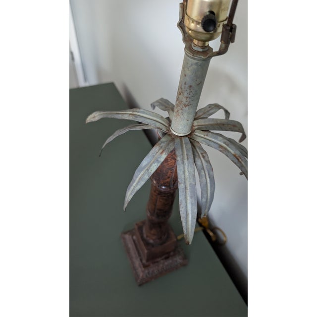 Serge Roche Vintage 1970s Large Faux Bamboo Palm Tree Statement Table Lamp For Sale - Image 4 of 9