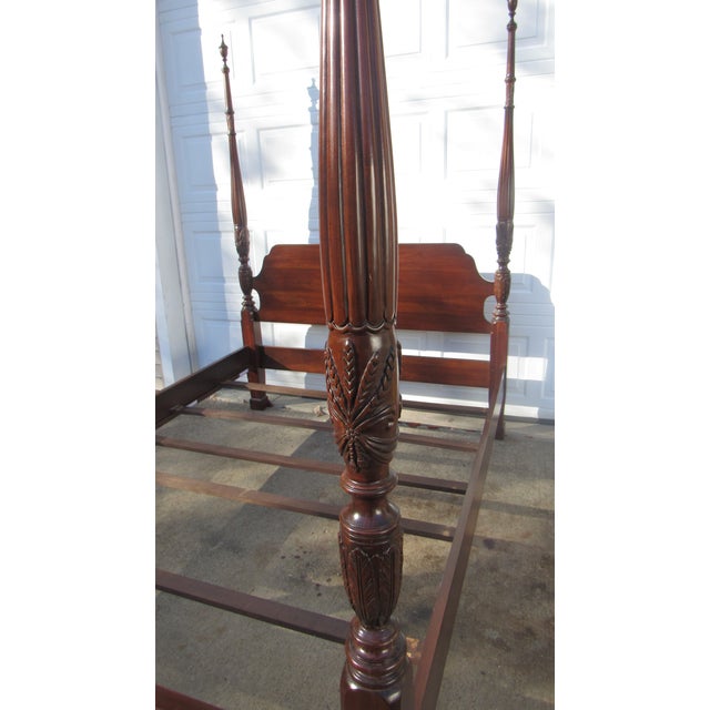 Ethan Allen 1980s Ethan Allen Queen Size Poster Bed Carved Cherry Designer Rice For Sale - Image 4 of 11