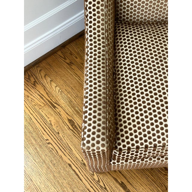 Custom Dotted Cut Velvet High Back Chair For Sale - Image 9 of 11