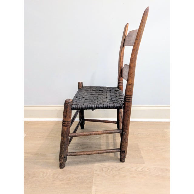 19th Century Primitive Child's Ladderback Chair With Woven Leather Seat For Sale - Image 4 of 14