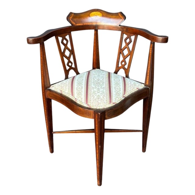 Antique Edwardian Sheraton Revival Inlaid Mahogany Corner Chair, Circa 1900 For Sale