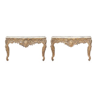 Late 19th Century Pair of Louis XV Style Giltwood and Marble-Top Consoles For Sale