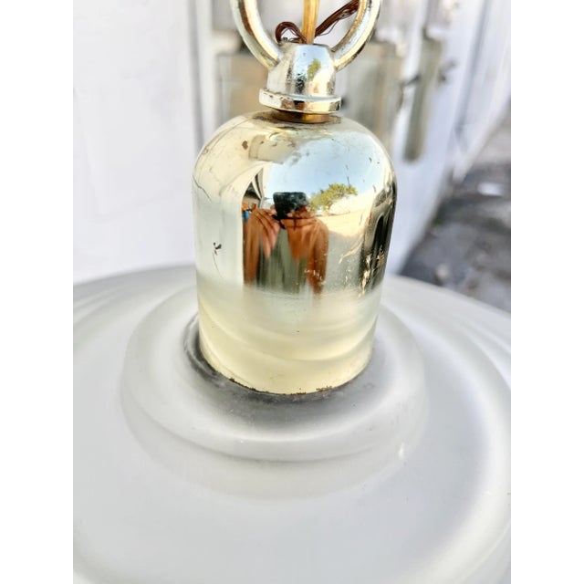 Large Vintage Mid Century Modern Ribbed Glass Ceiling Pendant. For Sale - Image 12 of 13