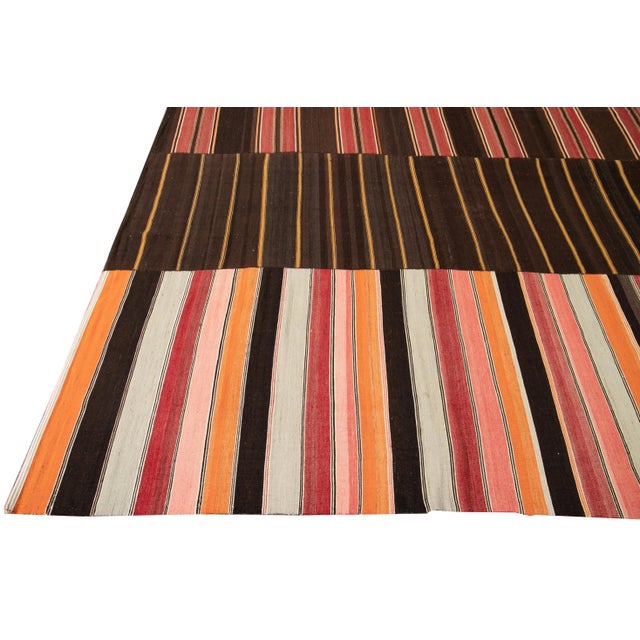 Mid-Century Kilim Handmade Striped Wool Rug For Sale - Image 4 of 11
