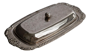Vintage Engraved Ornamental Silver-Plated Butter Dish, 1970s