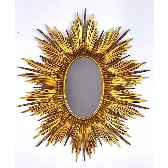 Wood Large Golden Wood Sun Mirror, 1920s For Sale - Image 7 of 7