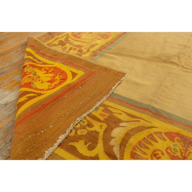 1840s Antique Gold European Aubusson Flatweave Wool Square Rug For Sale - Image 9 of 9
