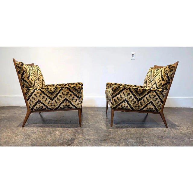 Mid 20th Century Pair of Paul McCobb for Directional Model 1322 Lounge Chairs With Geometric Velour Upholstery For Sale - Image 5 of 7