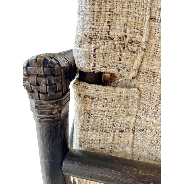 Attributed to Forbes for McGuire Vintage Campaign Safari Lounge Chairs in Woven Silk & Wood – Pair For Sale - Image 11 of 18