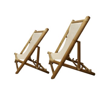 Large Bamboo Deck Chairs with Coffee Table, 1960s, Set of 3 For Sale