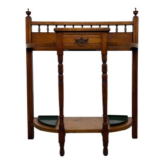Antique Early 20th Century English Edwardian Golden Oak Hall Stand For Sale
