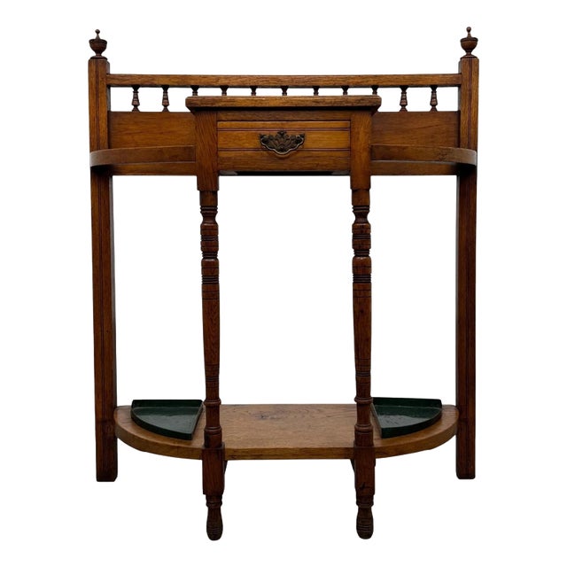 Antique Early 20th Century English Edwardian Golden Oak Hall Stand For Sale